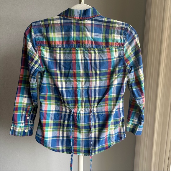 Hollister Plaid Pattern Tie Back Mid Sleeves Button Down Pop-Over Shirt - Picture 3 of 7
